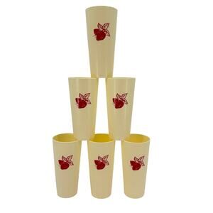 Set of 6 Vintage Nasco White Red Embossed Strawberries Plastic Tumblers Cups NOS